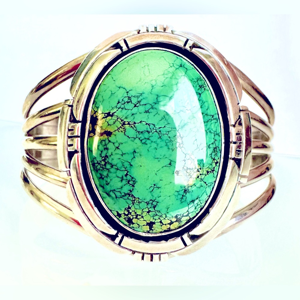 Navajo W.Billie Green Turquoise Sterling Silver Bracelet